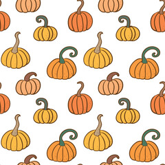Seamless Pattern with Hand Drawn Pumpkin Design on White Background