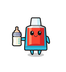 baby toothpaste cartoon character with milk bottle