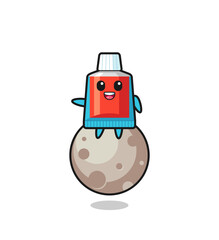 illustration of toothpaste cartoon sitting on the moon