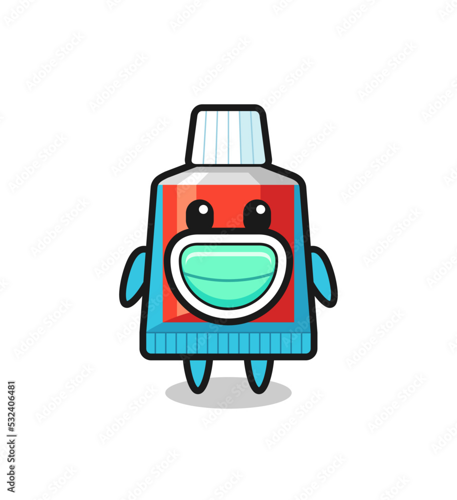 Sticker cute toothpaste cartoon wearing a mask