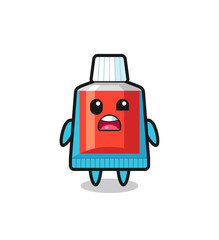 the shocked face of the cute toothpaste mascot