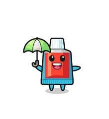cute toothpaste illustration holding an umbrella