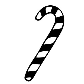 Hand Drawn Sketch Of A Christmas Candy Cane On A White Background