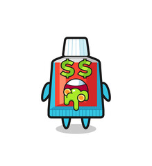 toothpaste character with an expression of crazy about money