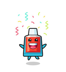 happy toothpaste mascot jumping for congratulation with colour confetti