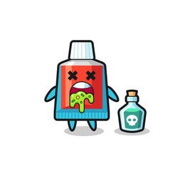 illustration of an toothpaste character vomiting due to poisoning