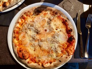 pizza with ham and cheese
