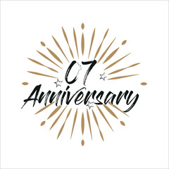 07 years anniversary retro vector emblem isolated template. Vintage logo 07th years with ribbon and fireworks on white background
