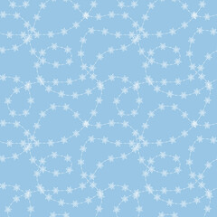 Seamless Christmas vector background with snowflakes garland on blue. New year pattern. Wrapping paper