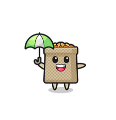cute wheat sack illustration holding an umbrella