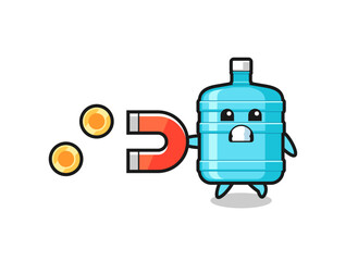 the character of gallon water bottle hold a magnet to catch the gold coins