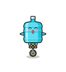 The cute gallon water bottle character is riding a circus bike