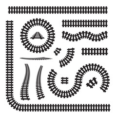 Railway Icon Set, Rails Symbol, Train Tracks Sign, Railroad Pictogram, Railway Track Silhouette