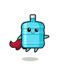 cute gallon water bottle superhero character is flying