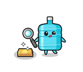 gallon water bottle character is checking the authenticity of the gold bullion