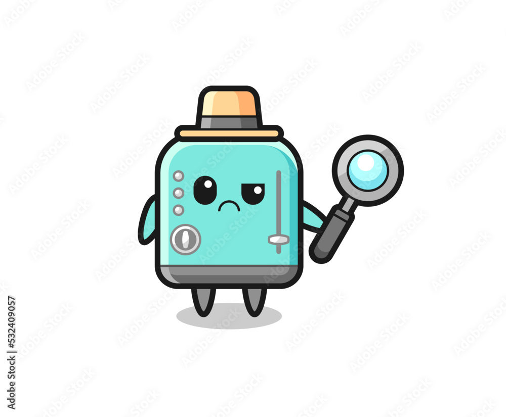 Sticker the mascot of cute toaster as a detective