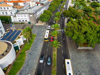 Fototapeta na wymiar Funchal Aerial View Evening Time. Funchal is the Capital and Largest City of Madeira Island in Portugal. Europe. 