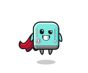 the cute toaster character as a flying superhero