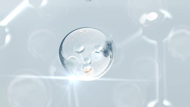 Shows the inclusion of vitamins in flowing serum droplets. used as an illustration of a 3d skin care product