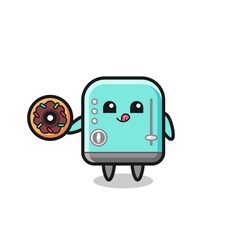 illustration of an toaster character eating a doughnut