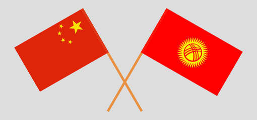 Crossed flags of China and Kyrgyzstan. Official colors. Correct proportion