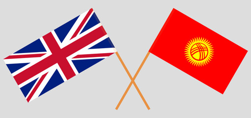 Crossed flags of United Kingdom and Kyrgyzstan. Official colors. Correct proportion