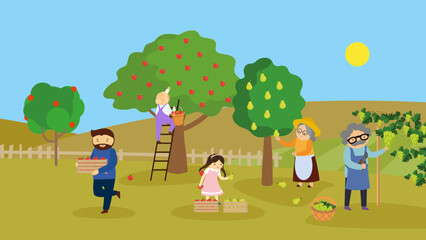 Obraz na płótnie Canvas Family picking fruit in the garden