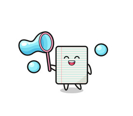 happy paper cartoon playing soap bubble