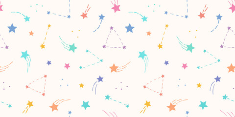 Colorful star on white background, seamless repeat pattern