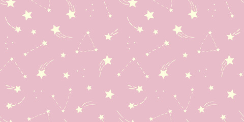 Fototapeta na wymiar Pink and yellow star pattern, cute pink sky wallpaper, repeat background