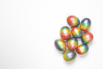 Easter eggs of different colors. Preparing for Easter Week.