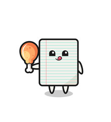 paper cute mascot is eating a fried chicken