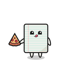 cute paper cartoon eating pizza