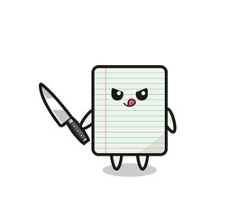 cute paper mascot as a psychopath holding a knife