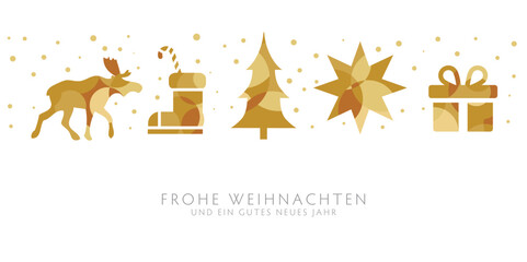 Weihnachtskarte goldenes Dekor und deutscher Text