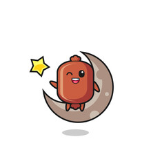 illustration of sausage cartoon sitting on the half moon