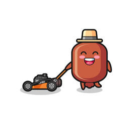 illustration of the sausage character using lawn mower