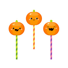 Set of cute smiling pumpkin-shaped candies. Vector illustration isolated on white background