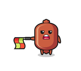 sausage character as line judge hold the flag straight horizontally