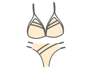 Beige lingerie set, bra and panties or one-piece swimsuit. Vector illustration isolated on white background