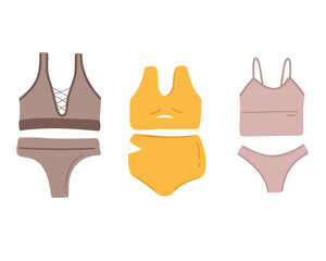Set sports underwear sets, top with panties. Separate swimwear. Vector illustration isolated on white background