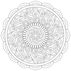 Colouring page, hand drawn, vector. Mandala 96, ethnic, swirl pattern, object isolated on white background.