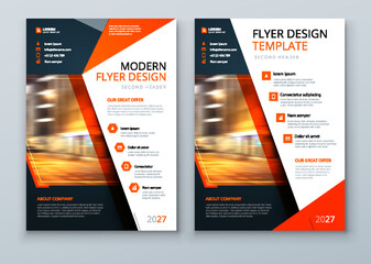 Flyer design. Corporate business report cover, brochure or flyer design. Leaflet presentation with abstract orange accent, polygonal shaped background. Modern poster magazine, layout, template. A4.