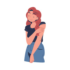 Vaccination with Young Woman Character Holding Her Upper Arm After Being Vaccinated Vector Illustration