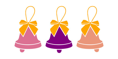 Vector isolated graphic color bell signs illustration of a Christmas bell. Decoration alarm sign symbols