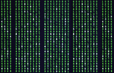 Green matrix motion background or Spy code number pattern on screen  