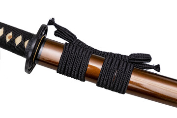 Black color Sageo - Japanese sword sheath rope made of high quality silk isolated on white...