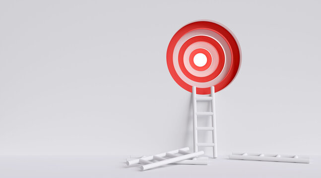 inspiration concept and the determination of planning to achieve goals. white ladder and aim high to the target. 3D rendering illustration