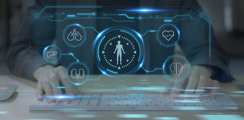 Digital healthcare and internal organ medical. Critical illness insurance. Protection, treatment, prevention and patronage health in internal organs; heart, brain, kindneys, liver, lungs, stomach.