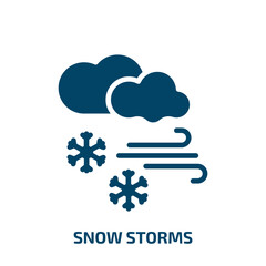 snow storms icon from weather collection. Filled snow storms, cold, cloud glyph icons isolated on white background. Black vector snow storms sign, symbol for web design and mobile apps